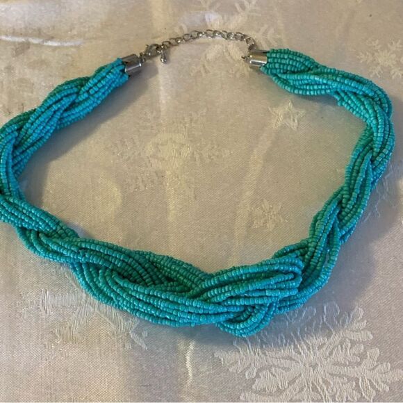 Twisted Seed Bead Necklace 18” Turquoise Blue Southwest Vibe Vintage Gorgeous - Picture 1 of 3